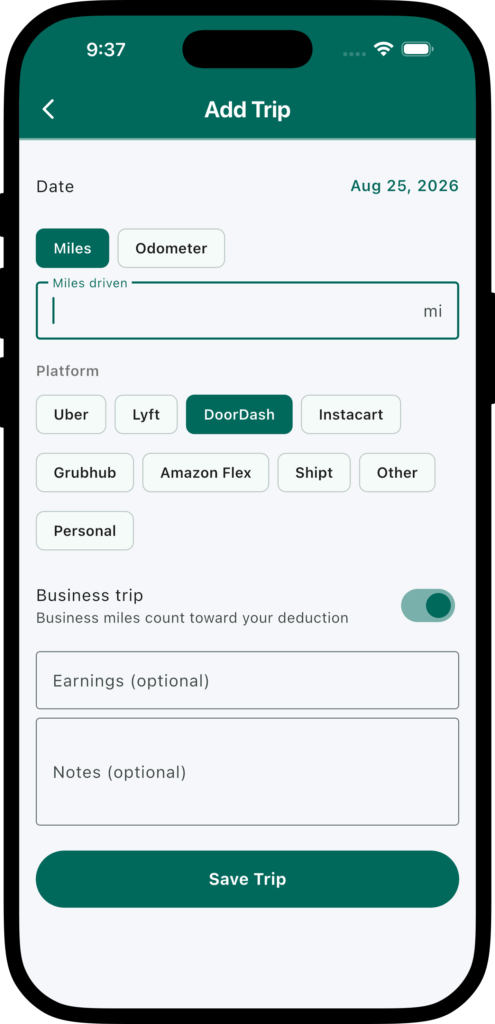 Add Trip Screen